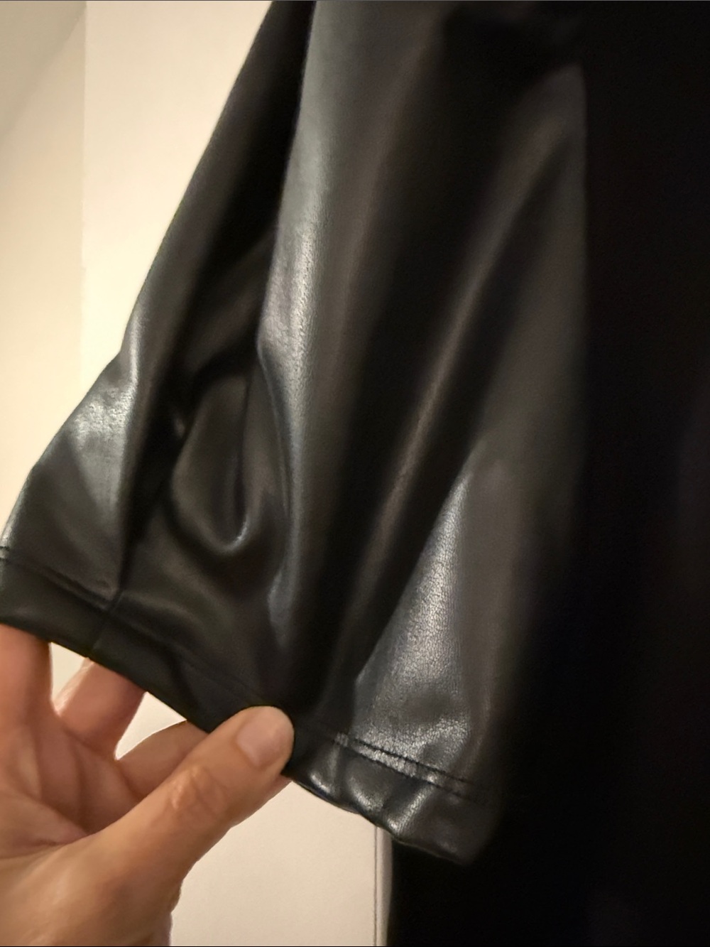 Anne Klein Black Shirt with Faux-Leather Puff Sleeves - Picture 5 of 10